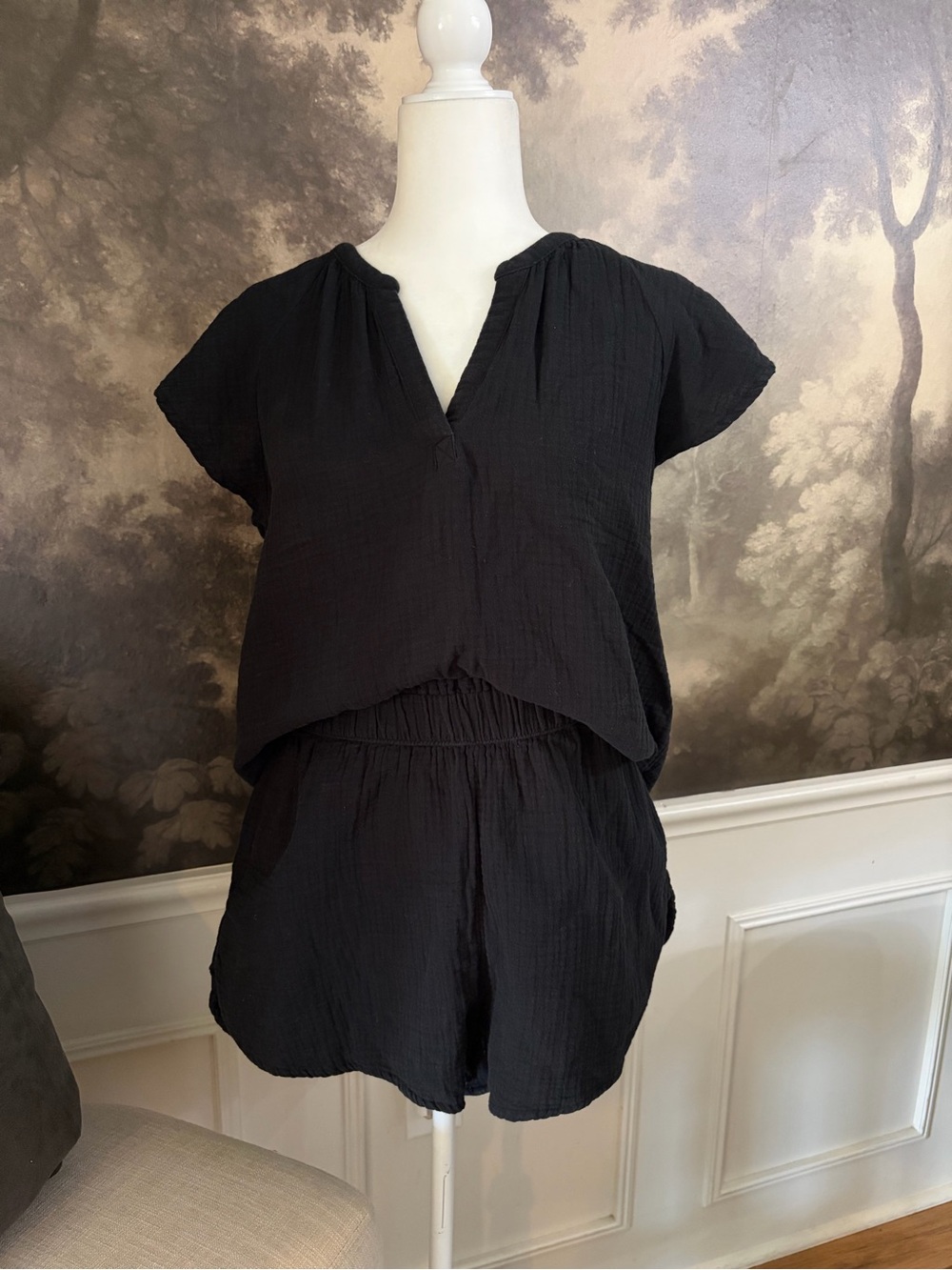Universal Thread Black Gauze Relaxed Top & Shorts Set